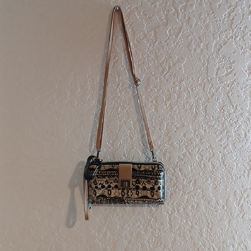 SAKROOTS Patterned Cream and Black Women's Wristlet, Or Shoulder Bag/Wallet